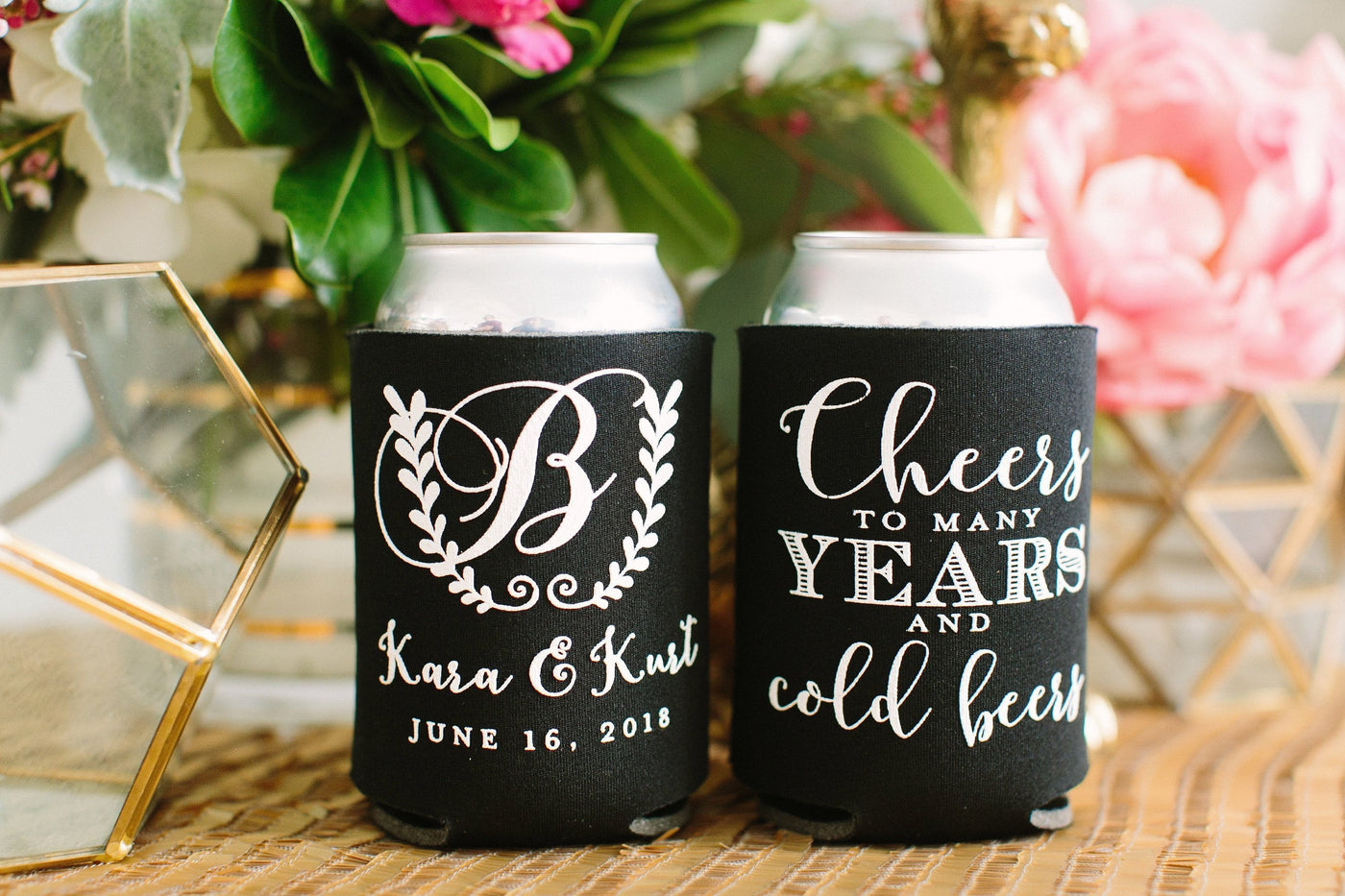 Cheers To Many Years Monogram Can Cooler Design #1660