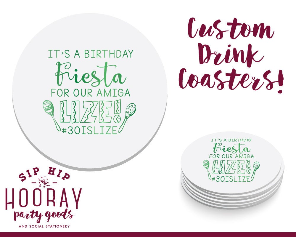 Birthday Fiesta Coasters Custom Birthday Party Round Drink Coasters 1948