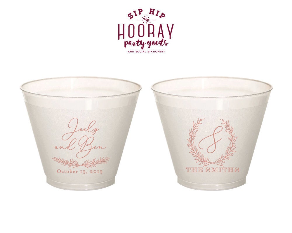 Floral Wreath Monogram 9oz Frosted Cups #1962