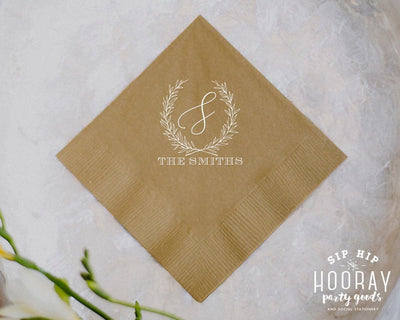 Floral Wreath Monogram Beverage Napkins #1962