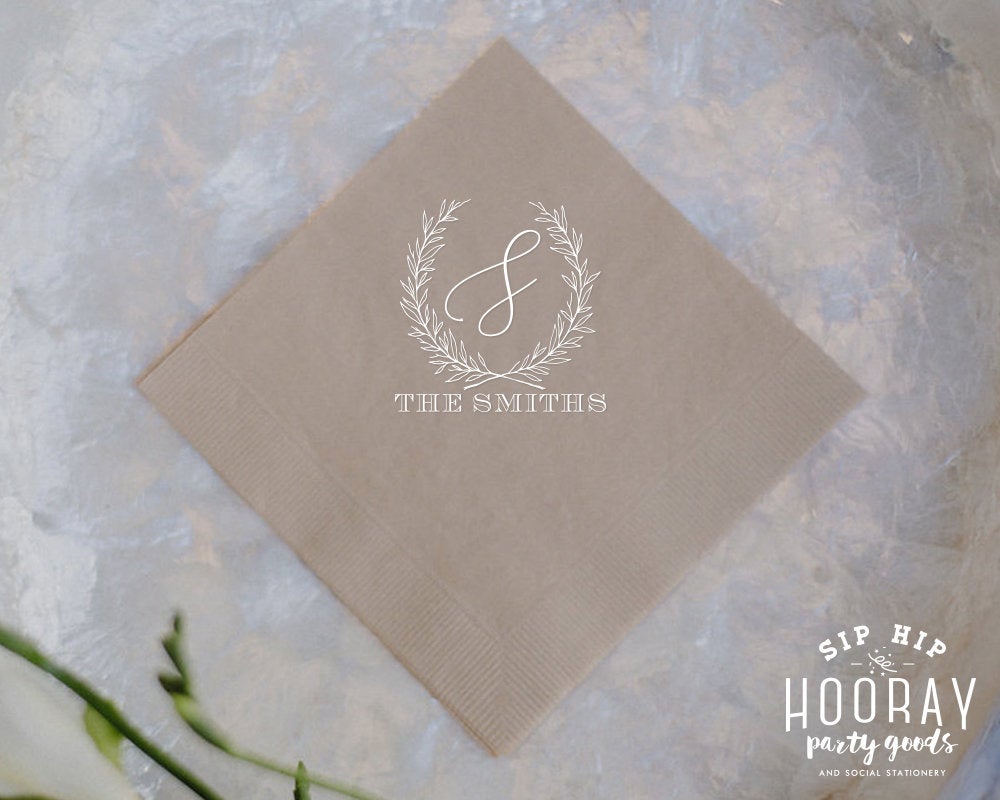 Floral Wreath Monogram Beverage Napkins #1962