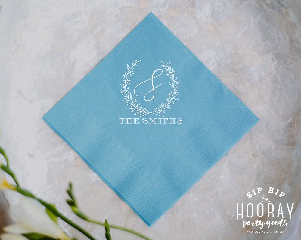 Floral Wreath Monogram Beverage Napkins #1962