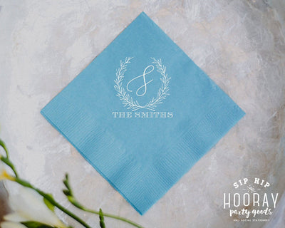 Floral Wreath Monogram Beverage Napkins #1962