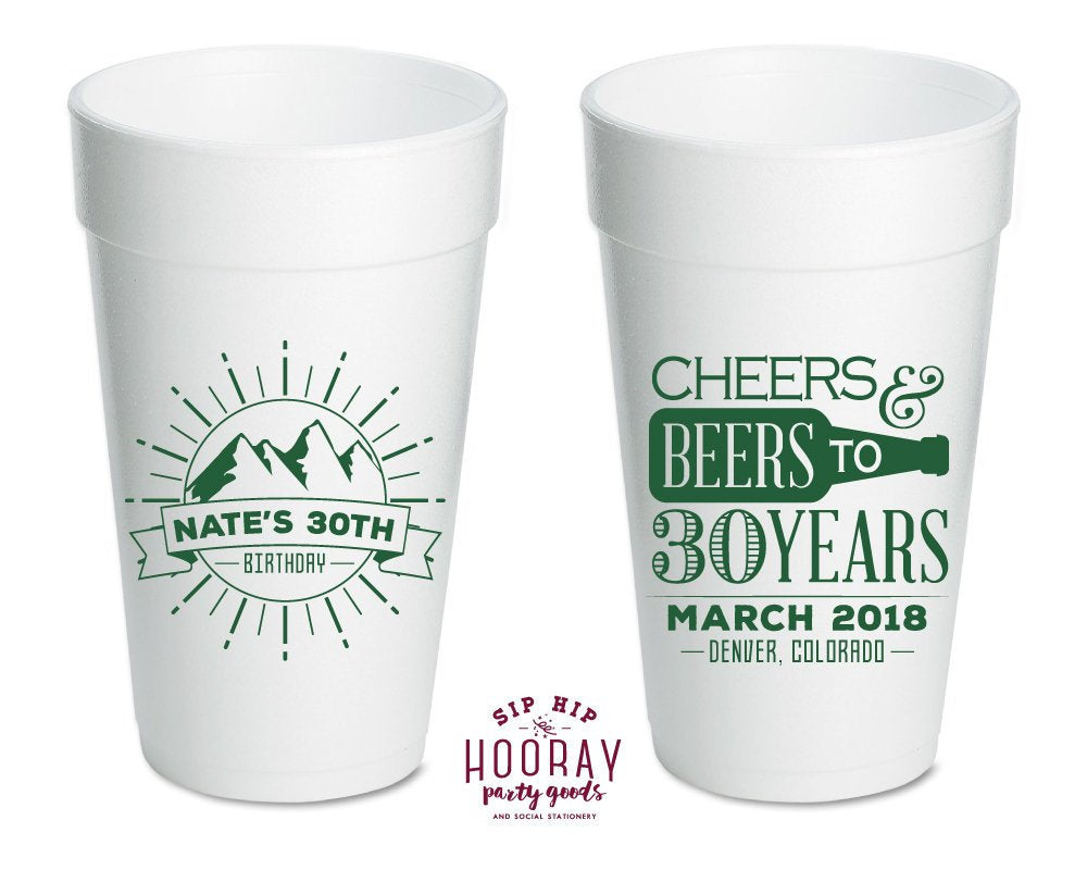 Cheers to 30 Years Mountain Birthday Foam Cups #1963
