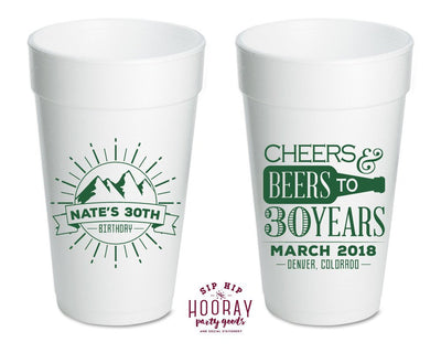Cheers to 30 Years Mountain Birthday Foam Cups #1963