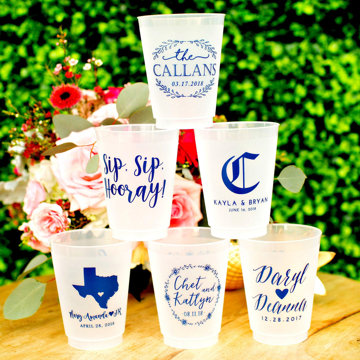 Personalized Wedding Frosted Cups, 16oz Plastic Cup, Custom