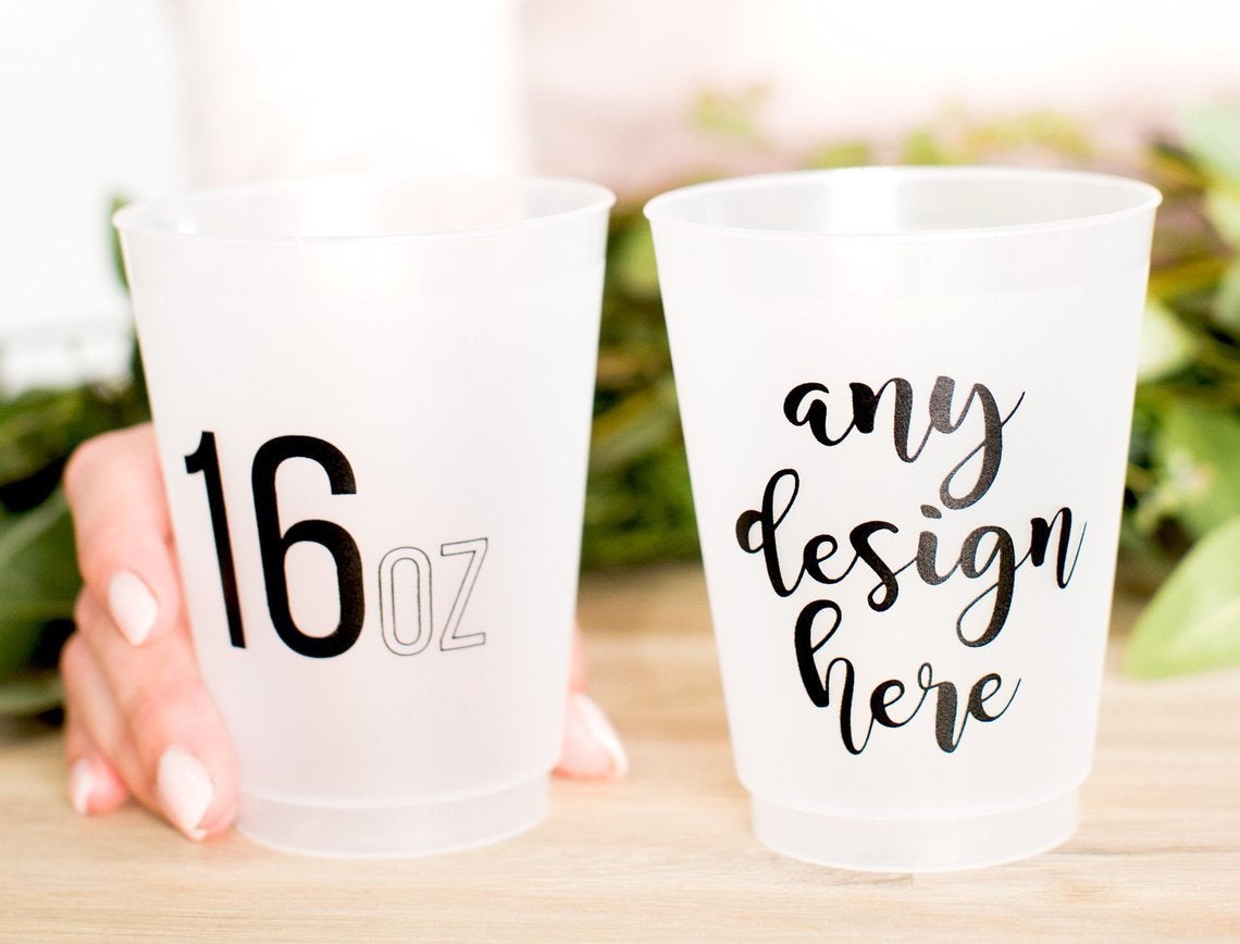 Custom Monogrammed Wedding 16oz Frosted Cups Reusable Wedding Favors