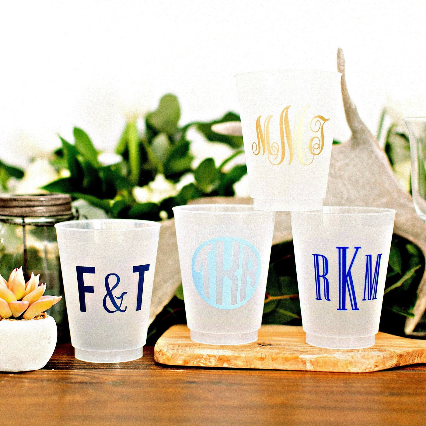 Custom Last Name Monogram Wedding Frosted Cups #1970