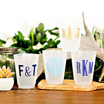 Custom Last Name Monogram Wedding Frosted Cups #1970