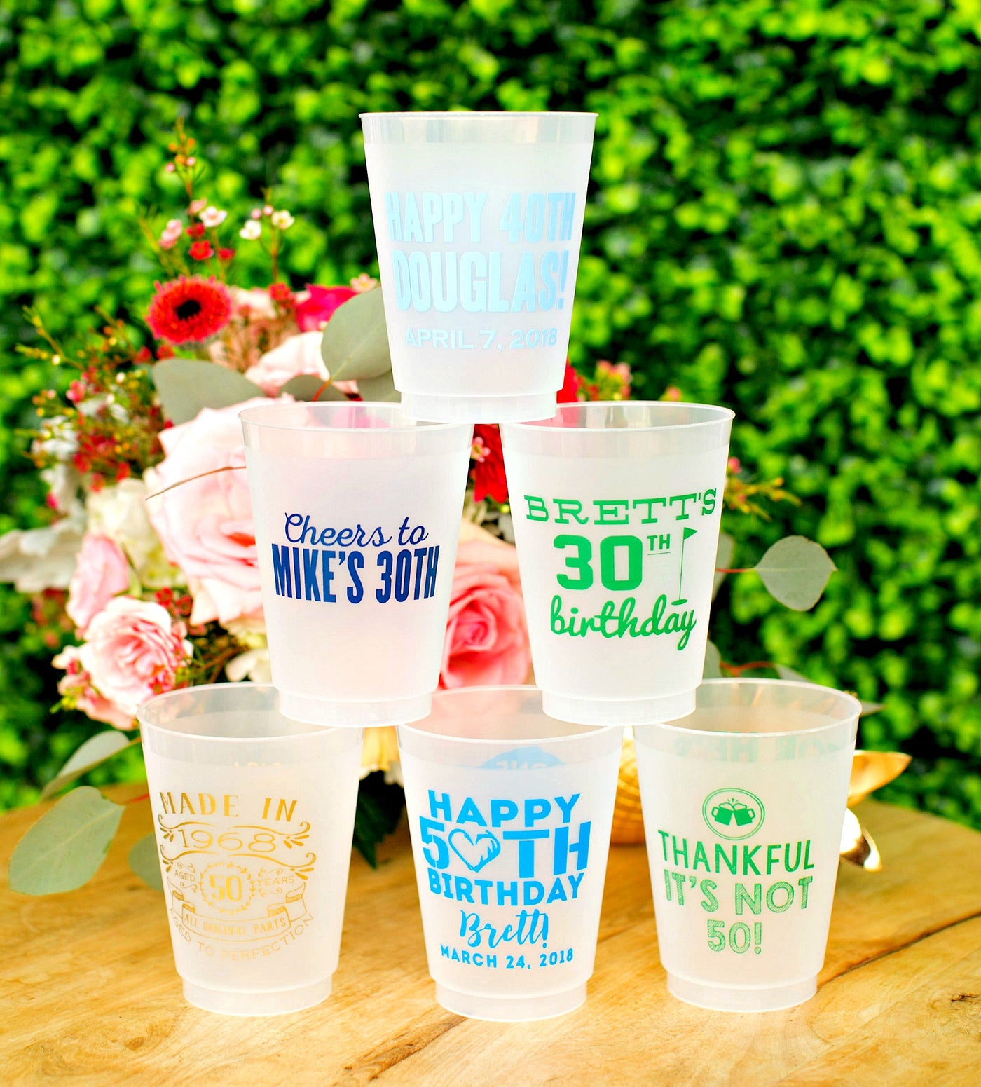 Floral Wreath Monogram 9oz Frosted Cups #1962
