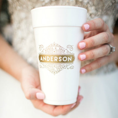 Floral Wreath Monogram Wedding Foam Cups #1962