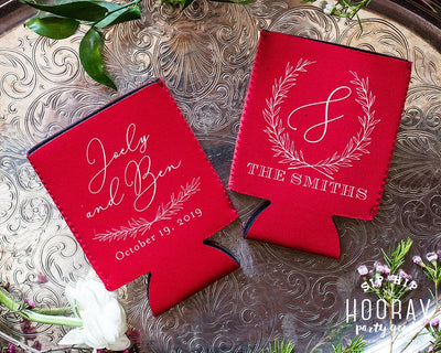 Neoprene Floral Wreath Monogram Wedding Can Coolers #1962