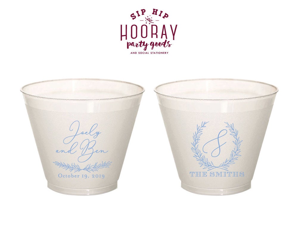 Floral Wreath Monogram 9oz Frosted Cups #1962