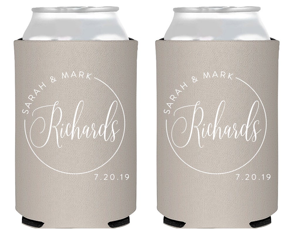 Last Name Circle Design Can Coolers 1970