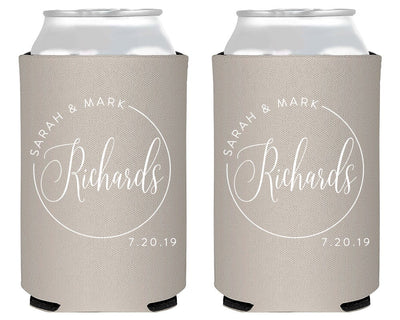 Last Name Circle Design Can Coolers 1970