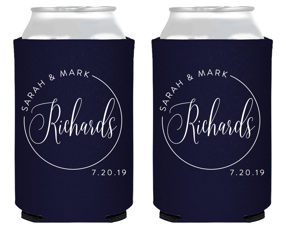 Last Name Circle Design Can Coolers 1970