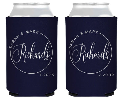 Last Name Circle Design Can Coolers 1970