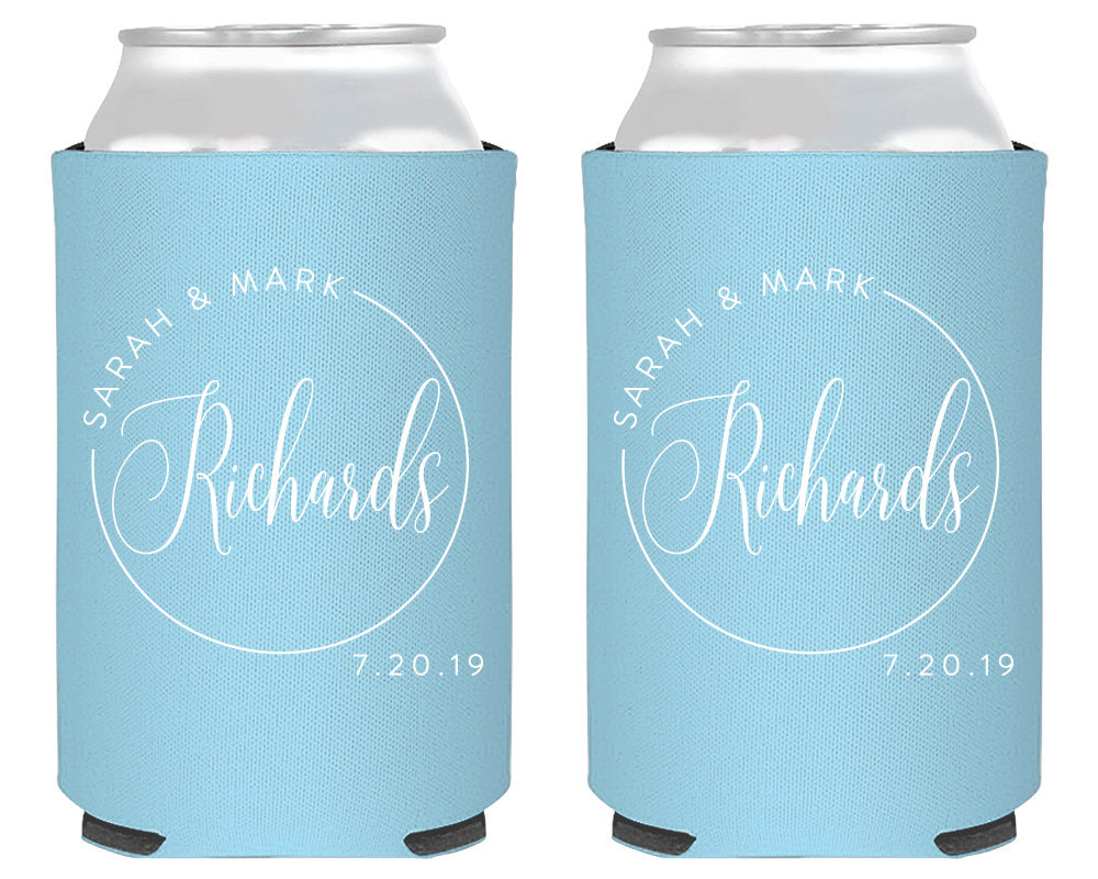 Last Name Circle Design Can Coolers 1970