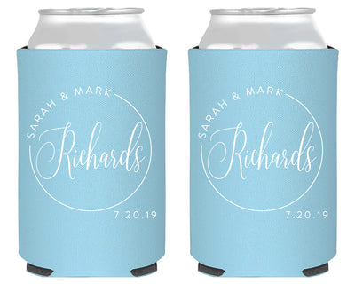 Last Name Circle Design Can Coolers 1970