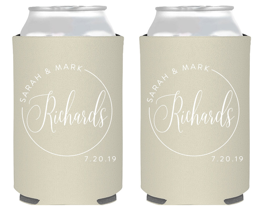 Last Name Circle Design Can Coolers 1970