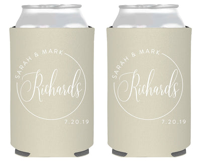 Last Name Circle Design Can Coolers 1970