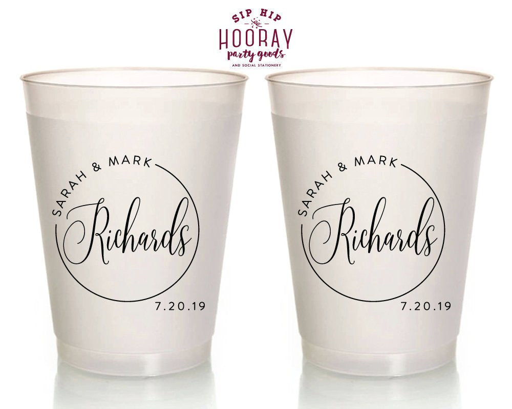 Custom Last Name Monogram Wedding Frosted Cups #1970