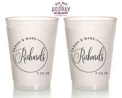 Custom Last Name Monogram Wedding Frosted Cups #1970
