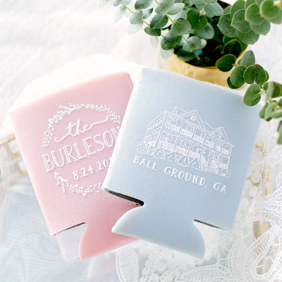 Custom Wedding Venue Drawing Can Coolers