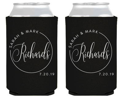 Last Name Circle Design Can Coolers 1970