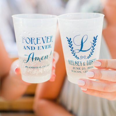 Custom Last Name Monogram Wedding Frosted Cups #1970
