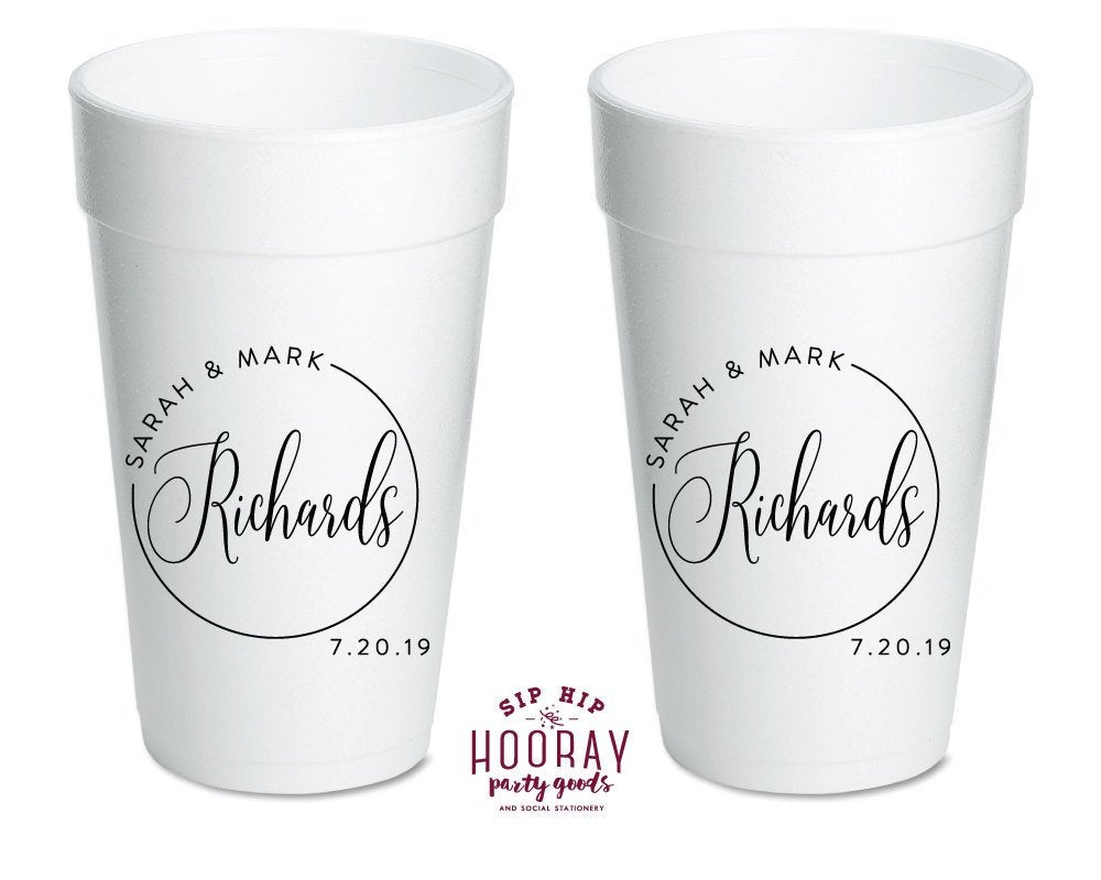 Last Name Wedding 20oz Foam Cups #1970