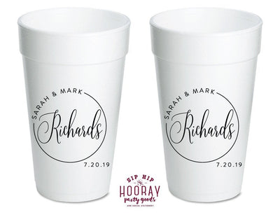 Last Name Wedding 20oz Foam Cups #1970