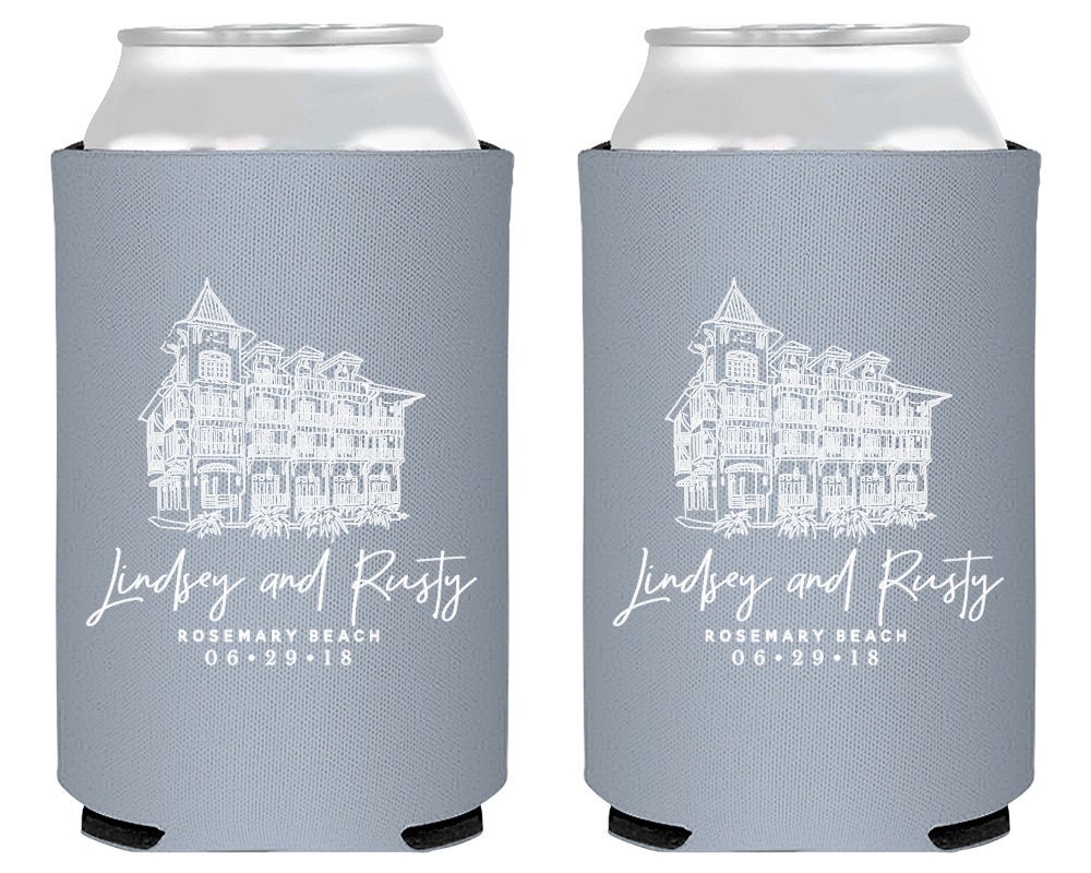 Custom Wedding Venue Drawing Can Coolers