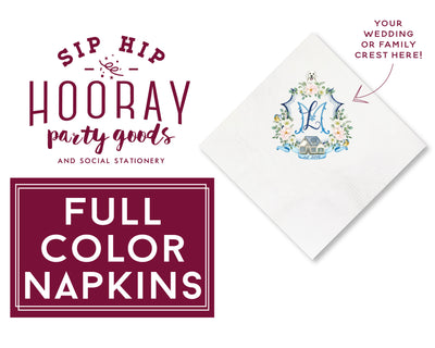 Full Color Wedding Crest Cocktail Napkins