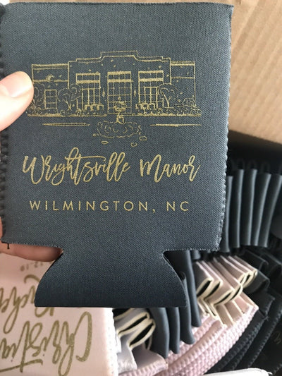 Custom Wedding Venue Drawing Can Coolers