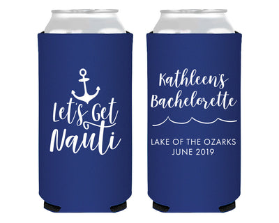 Lets Get Nauti Bachelorette Foam Slim Can Coolers #2009
