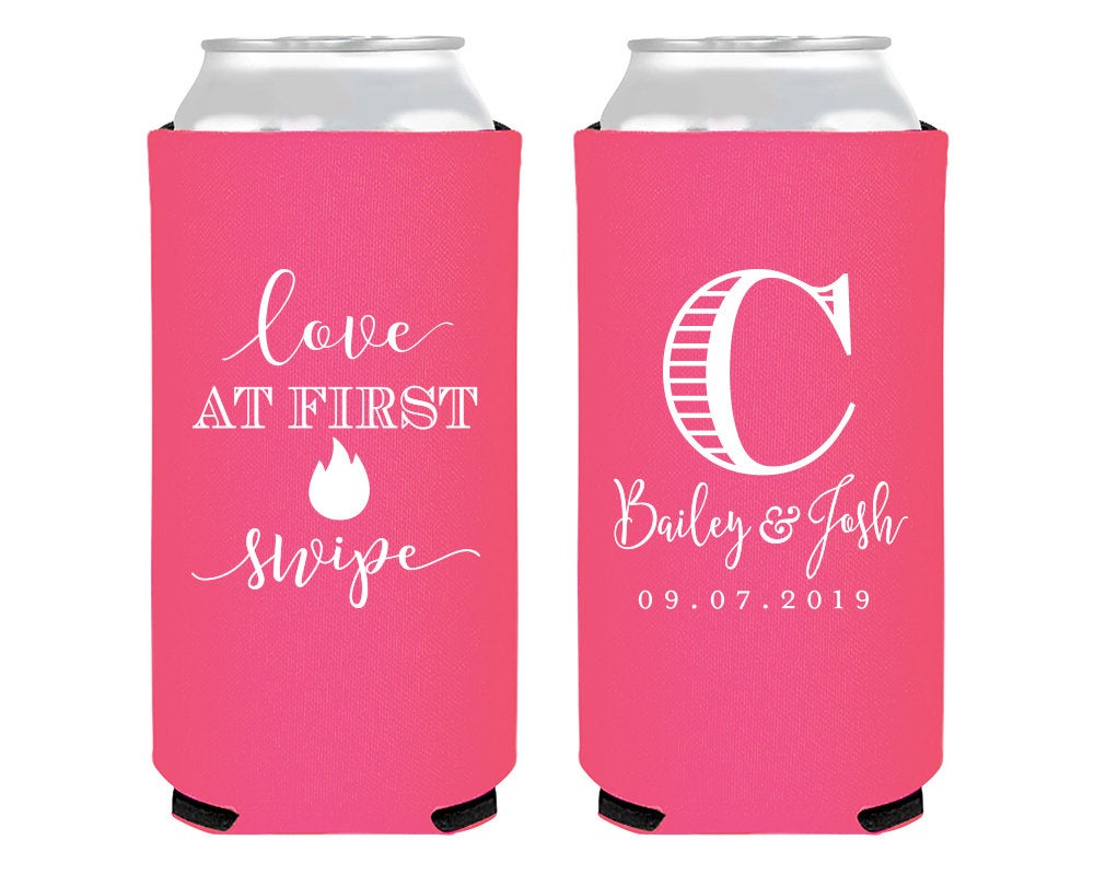 Love at First Swipe Tinder Foam Slim Can Coolers #2010