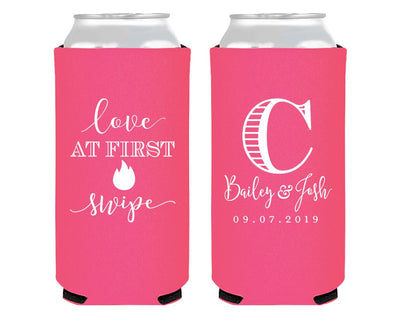 Love at First Swipe Tinder Foam Slim Can Coolers #2010