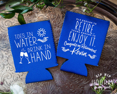 Toes In Water Drink In Hand Neoprene Retirement Party Can Coolers, #1991