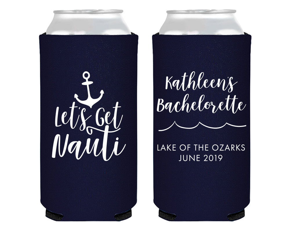 Lets Get Nauti Bachelorette Foam Slim Can Coolers #2009