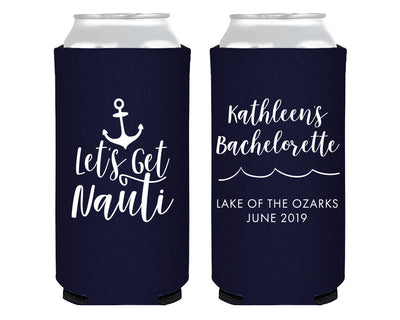 Lets Get Nauti Bachelorette Foam Slim Can Coolers #2009