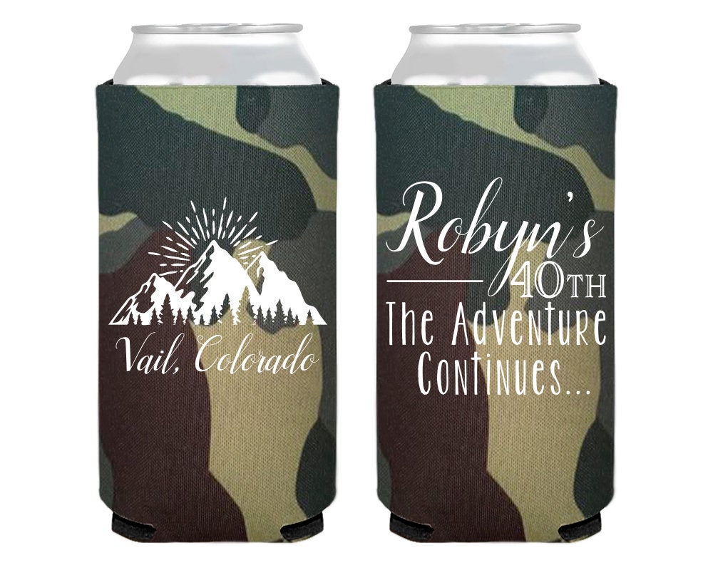 Mountain Birthday Foam Slim Can Coolers #2012