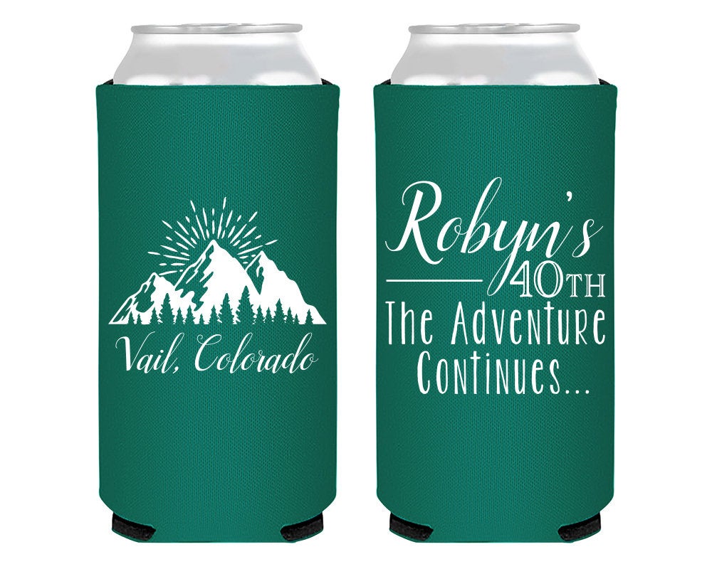 Mountain Birthday Foam Slim Can Coolers #2012