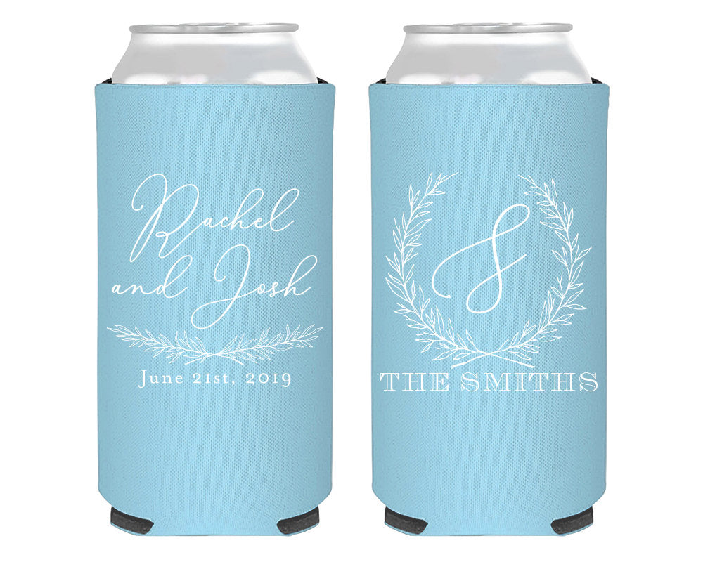 Floral Wreath Monogram Foam Slim Can Coolers #1962