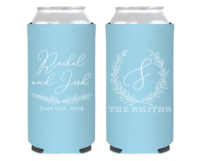 Floral Wreath Monogram Foam Slim Can Coolers #1962