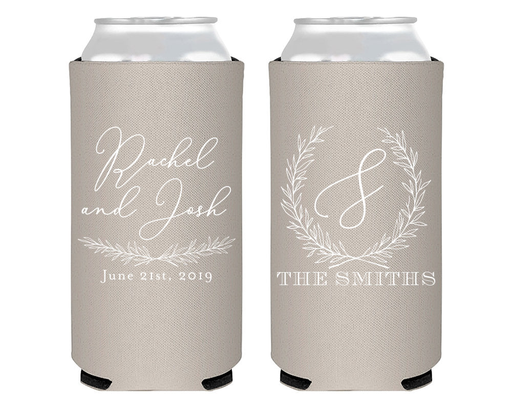 Floral Wreath Monogram Foam Slim Can Coolers #1962