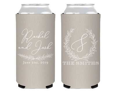 Floral Wreath Monogram Foam Slim Can Coolers #1962