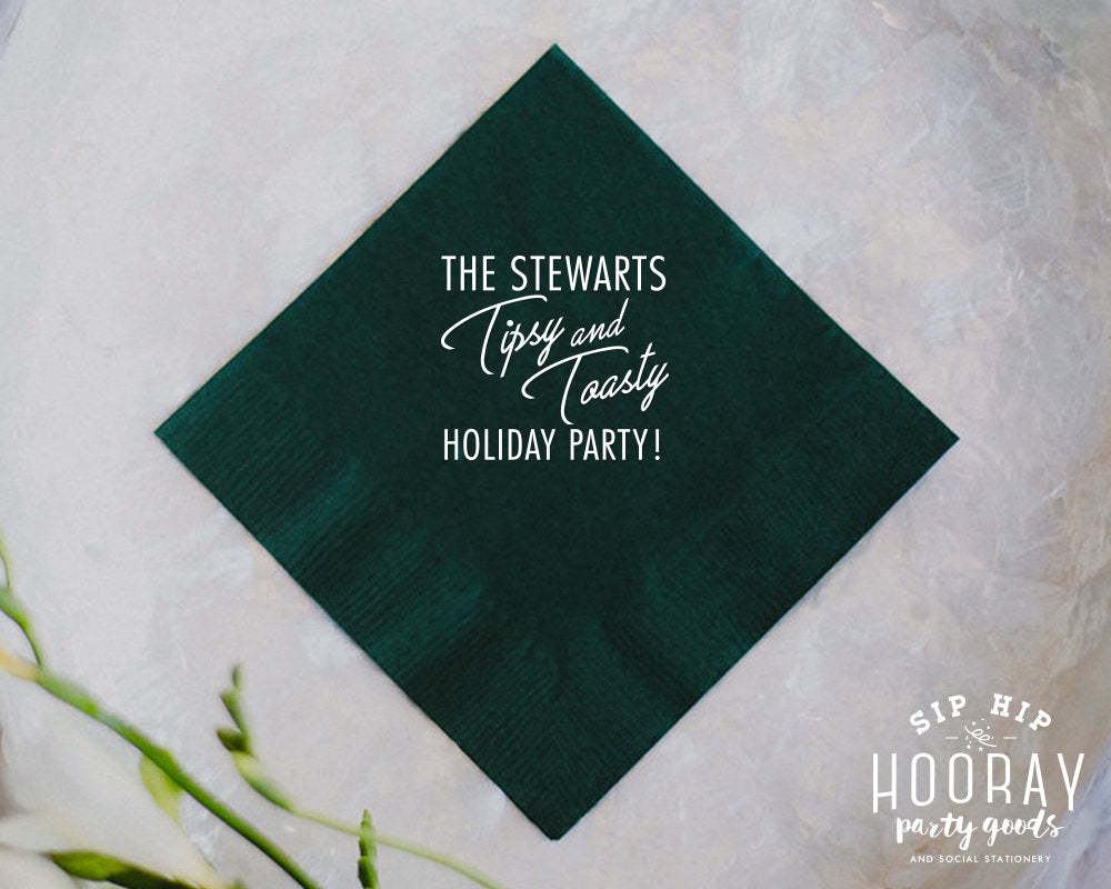 Tipsy and Toasty Holiday Party Beverage Napkin 2109