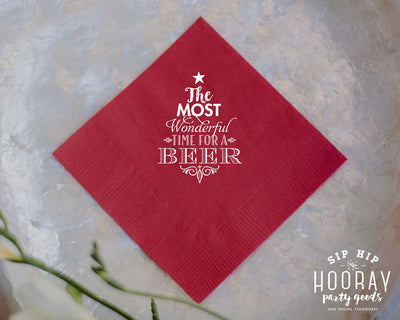 The Most Wonderful Time For A Beer Christmas 3ply Cocktail Napkins 2108