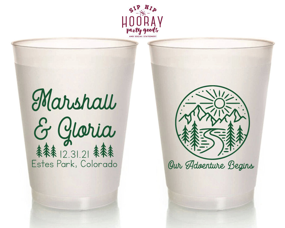 Our Adventure Begins Mountain Wedding Frosted Cups #1998